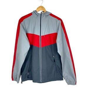 PGA TOUR Men's Red Grey Colorblock Hooded Full Zip Windbreaker Golf Jacket US S